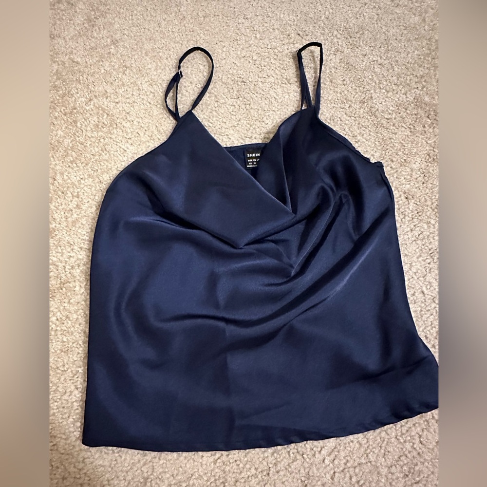 Navy Blue Satin Cami Top